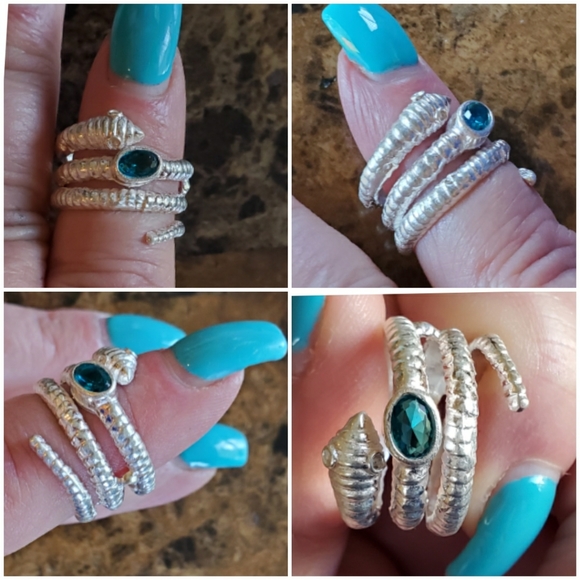 Genuine Paraiba Blue Tourmaline Snake Ring Size 8 - Picture 3 of 6